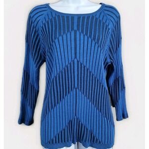 Joseph A Textured Rib Knit Sweater Size XL Blue Artsy Stretch Art to Wear